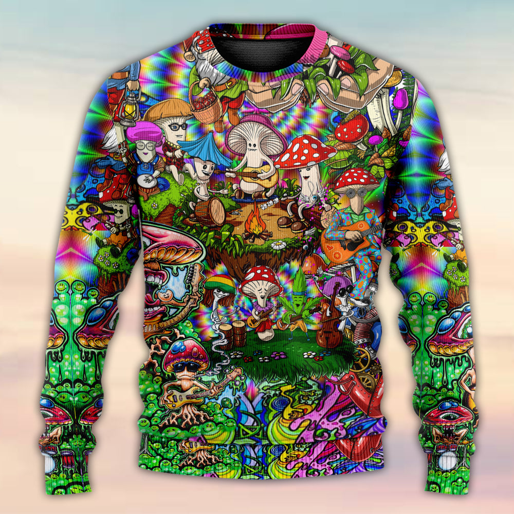 Hippie Mushroom Music Sweater For Festival Adventures Vacations And Relaxed Daily Styling