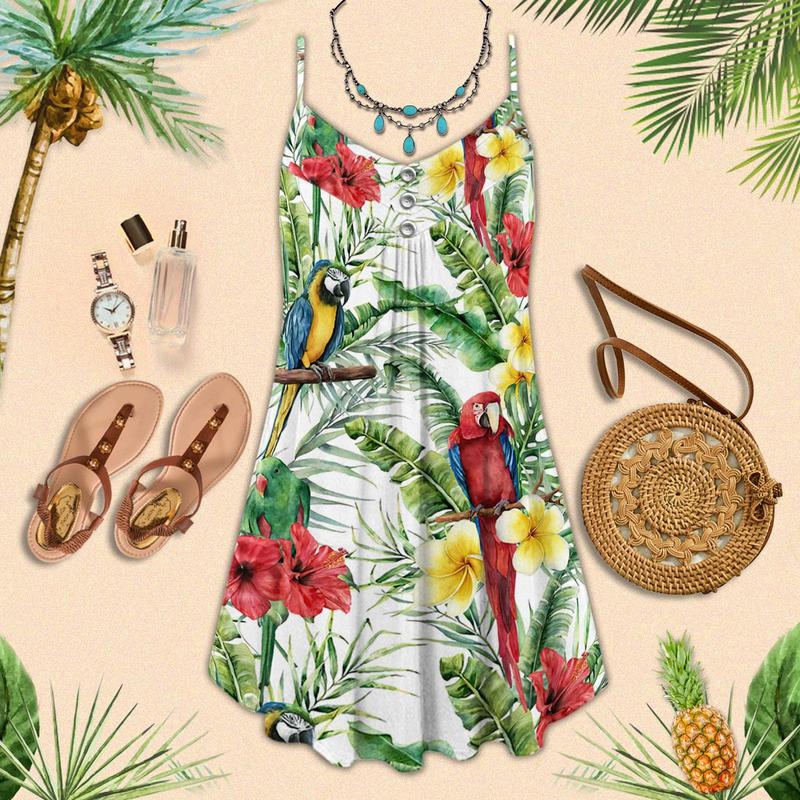 Parrot Is Calling And I Must Go V-Neck Sleeveless Cami Dress For Ocean Lovers And Sunny Getaways