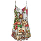 Dog Lover Merry Christmas V-Neck Sleeveless Cami Dress For Christmas Parties Travel And Bright Seasonal Fashion