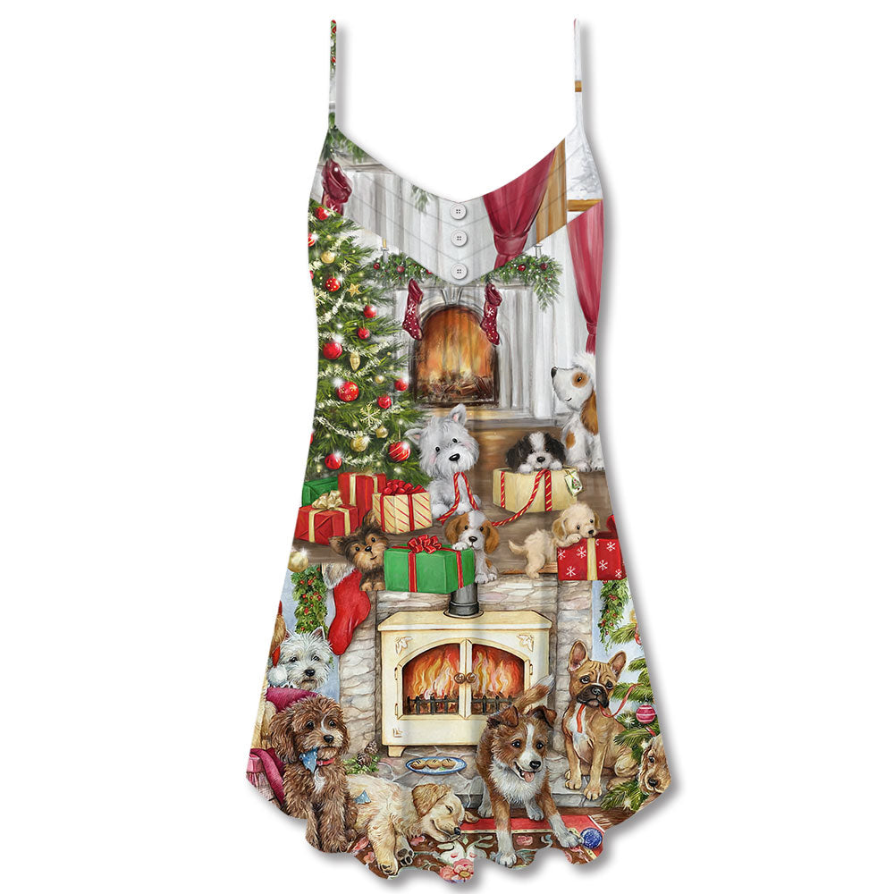 Dog Lover Merry Christmas V-Neck Sleeveless Cami Dress For Christmas Parties Travel And Bright Seasonal Fashion