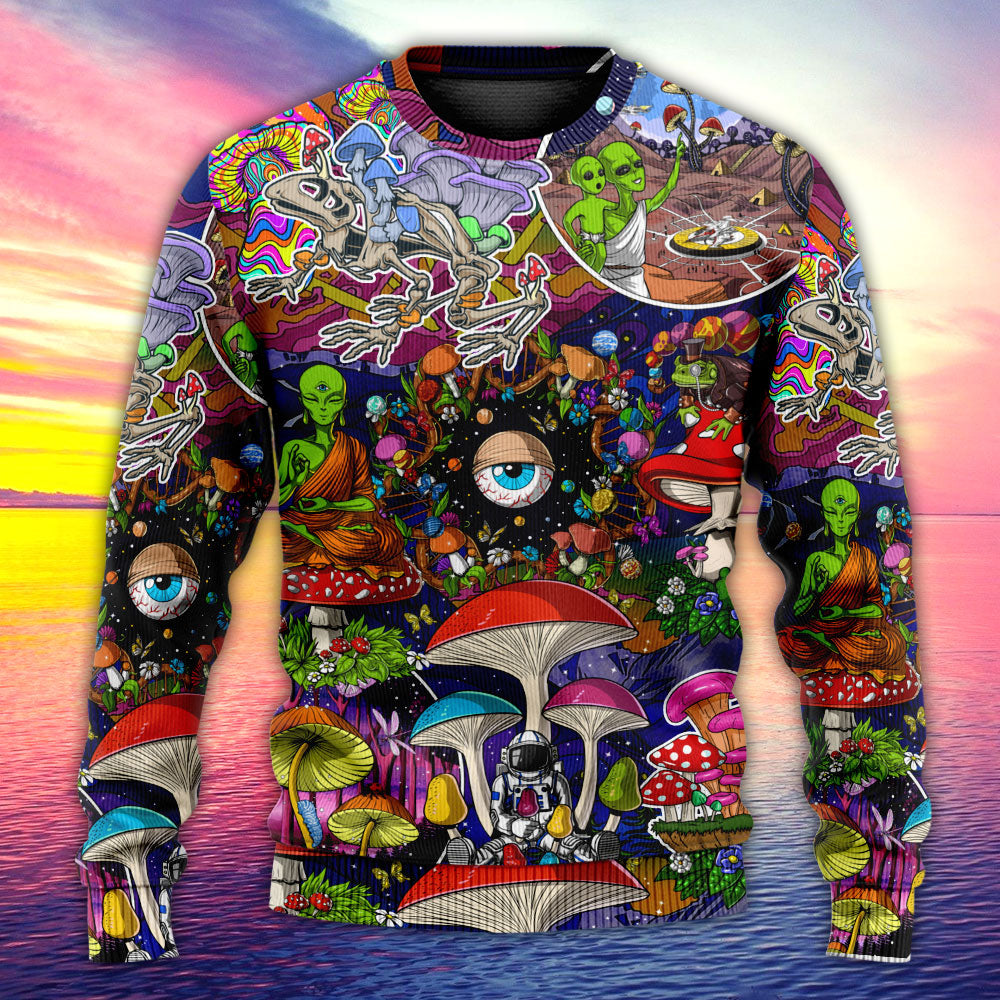 Hippie Mushroom Alien Colorful Sweater For Boho Festivals Weekend Trips And Relaxed Casual Styling