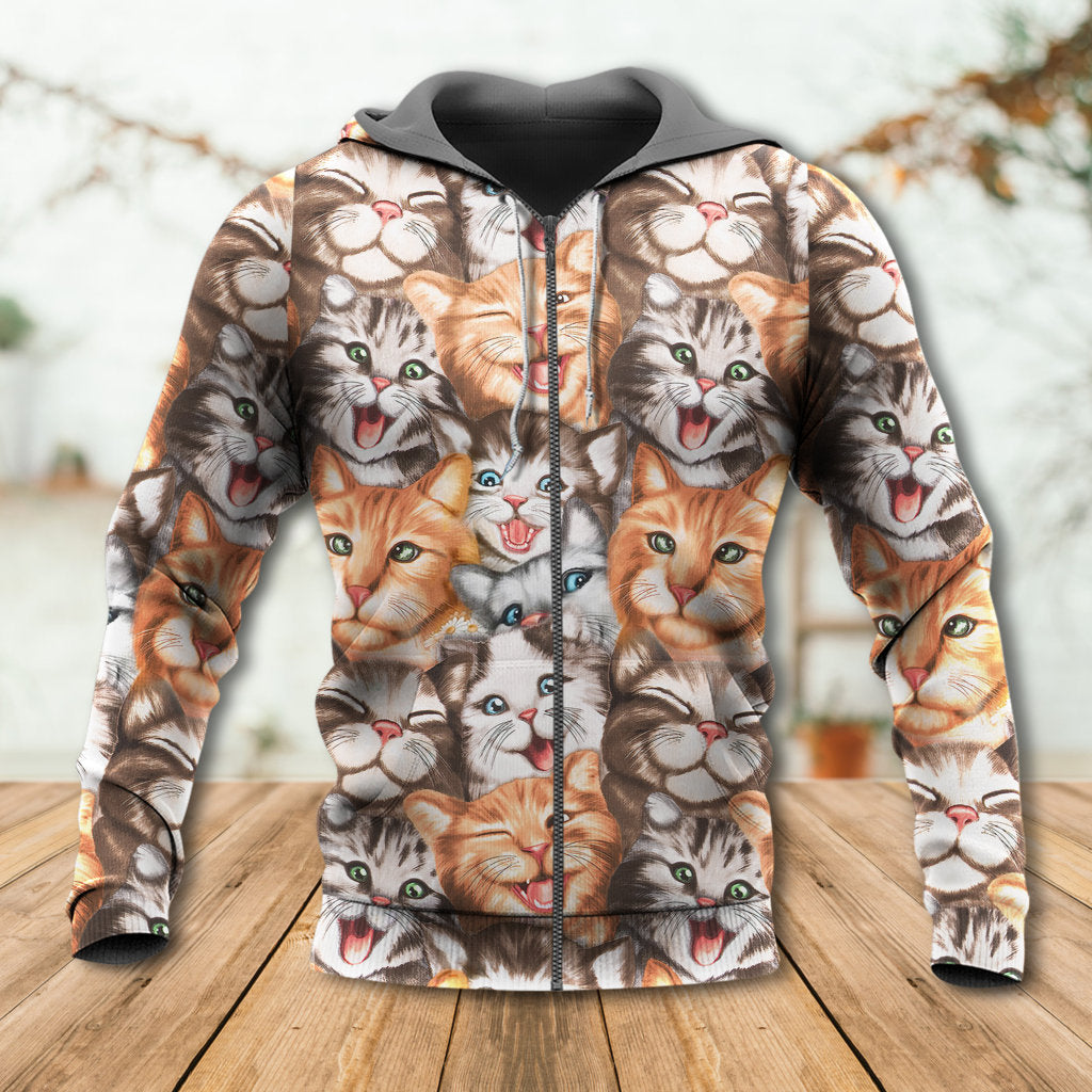 Cute Funny Happy Cat Life Hoodie For Animal Enthusiasts Outdoor Activities And Daily Wear