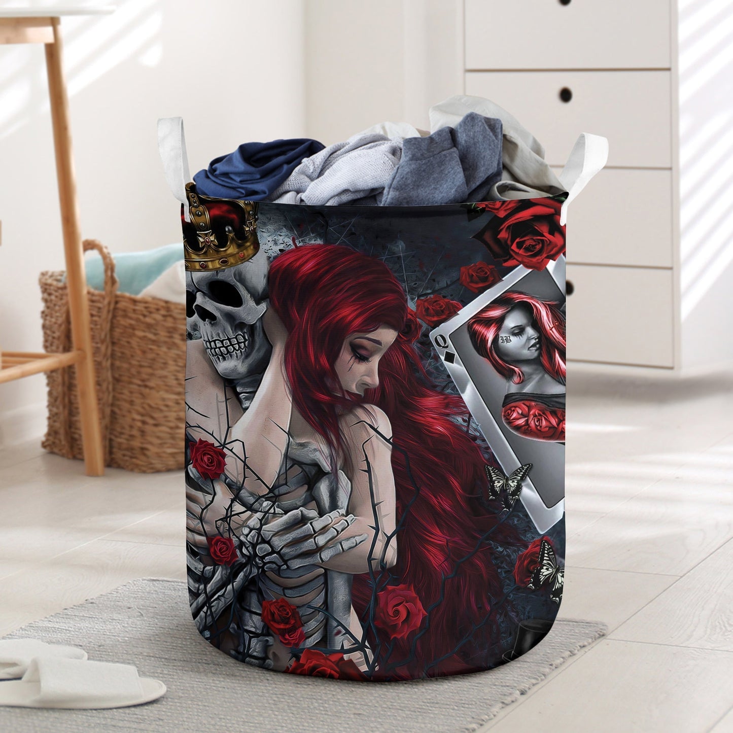 Skull Love Is Life Rose Laundry Basket For Room Home Organizer