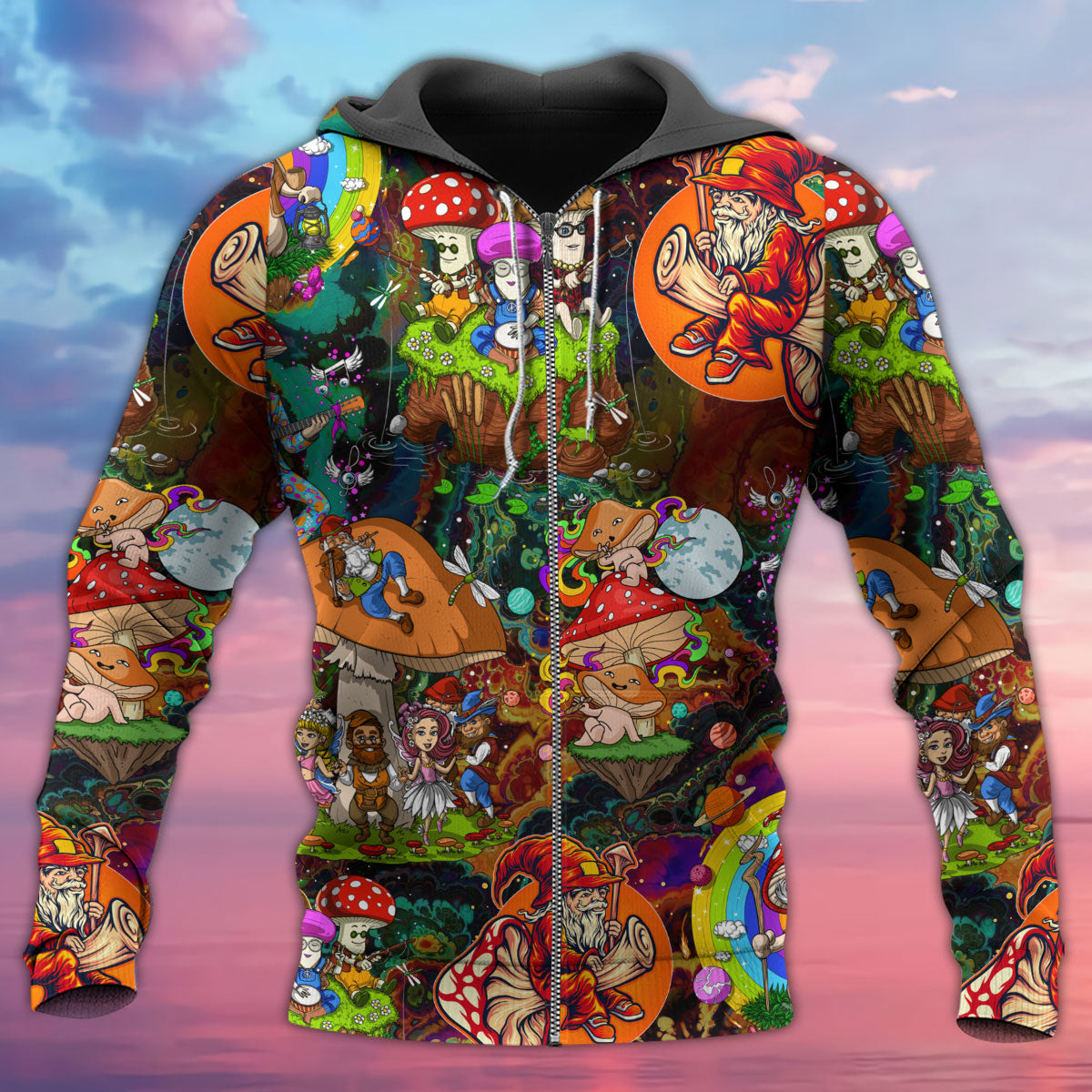 Hippie Colorful Mushroom Trippy Hoodie For Free Spirit Outings Holidays And Relaxed Layering