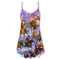 Santa And Horse Holiday V-Neck Sleeveless Cami Dress For Seasonal Parties Festivals And Relaxed Everyday Outfits