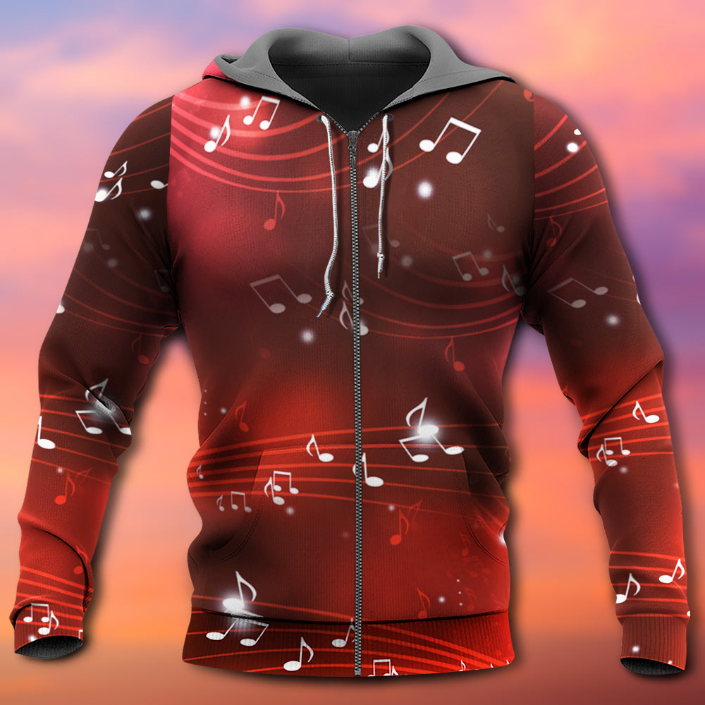 Red Music Notes Blurry Lights Hoodie For Music Culture Travel Days And Comfortable Casual Wear