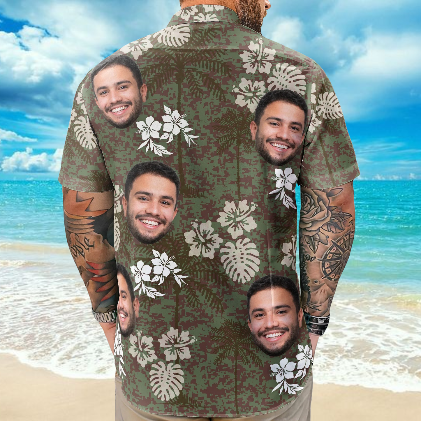 Tropical Camo Beach Island Aloha Custom Photo Hawaiian Shirt For Personalized Vacation Style And Beach Travel
