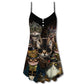 Steampunk Cat Machine Lover V-Neck Sleeveless Cami Dress For Festivals Travel And Relaxed Casual Summer Wear