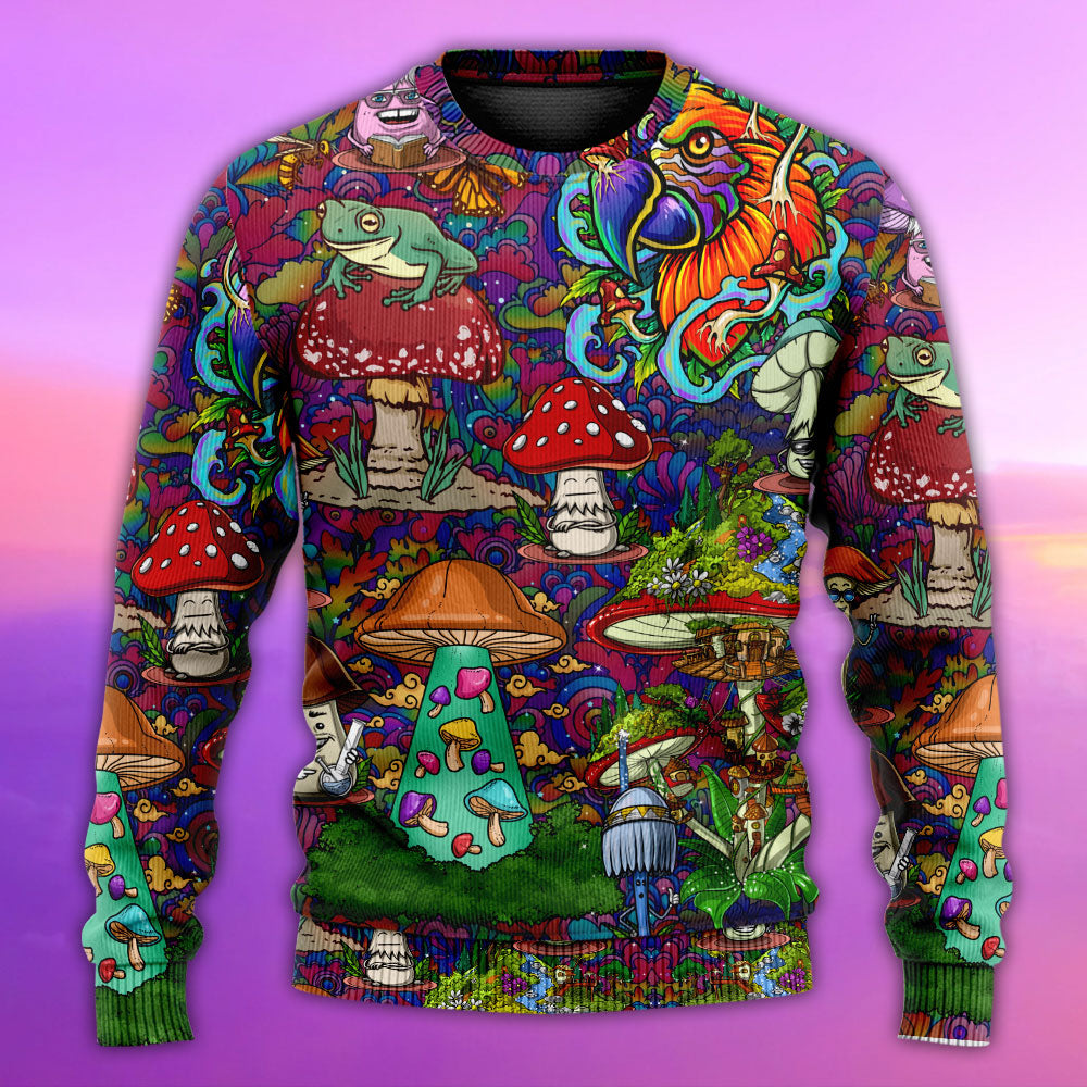 Hippie Mushroom Peace Sweater For Bohemian Style Festivals Travel And Casual Everyday Wear