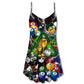 Billiard Lover Christmas Spirit V-Neck Sleeveless Cami Dress For Vacations And Casual Warm Weather Wear