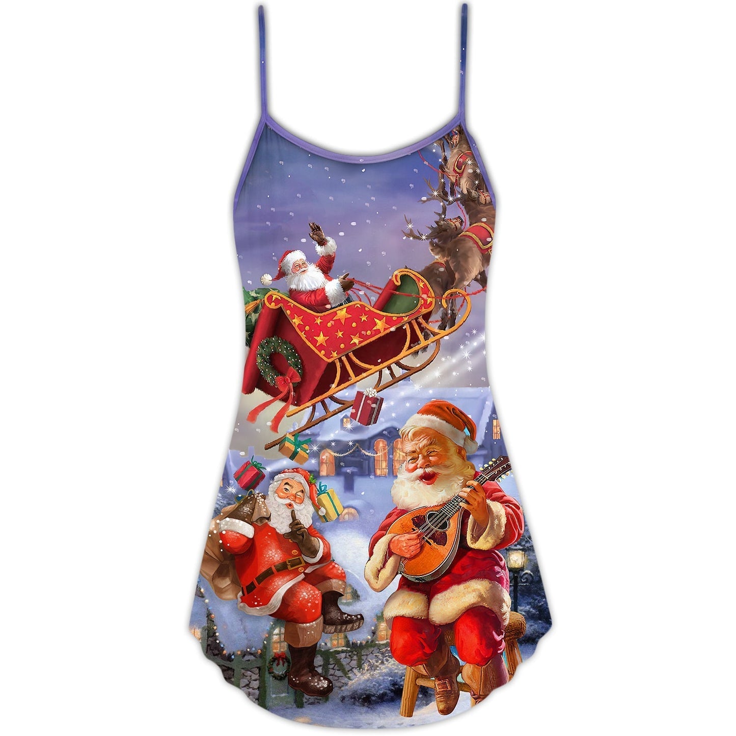 Christmas Funny Santa Art Style V-Neck Sleeveless Cami Dress For Festivals Travel And Relaxed Casual Summer Wear