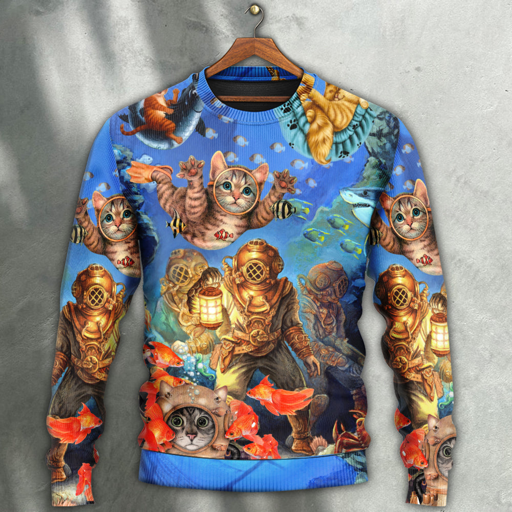 Diving Cat Under The Sea Sweater For Animal Inspired Style Events And Comfortable Daily Wear