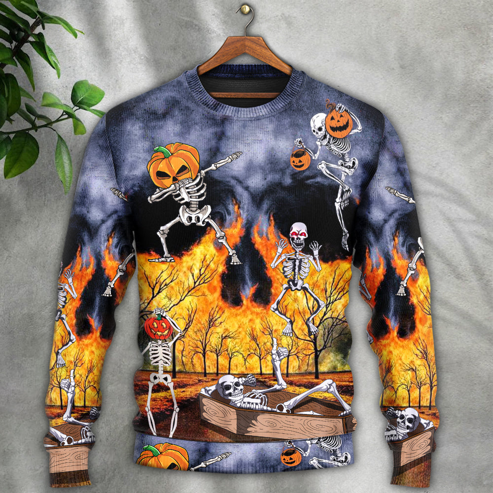 Halloween Skeleton Pumpkin Party Sweater For Fantasy Fans Casual Outings And Weekend Adventures