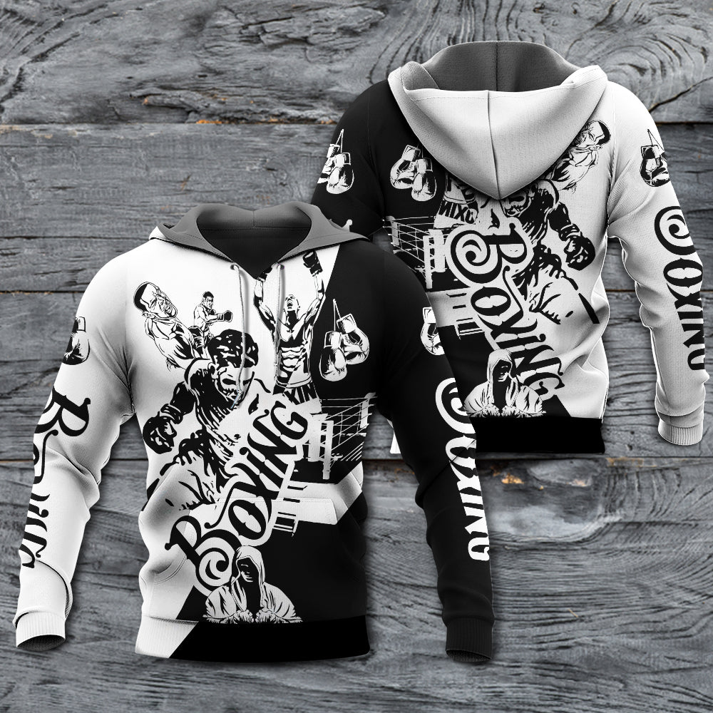 Black White Boxing Spirit Hoodie For Comfortable Daily Outfits Holidays And Casual Wear