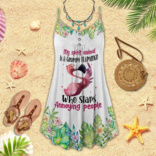 Flamingo Loves Summer Tropical Vibes Limited 5 – Women's Summer Sleeveless V-Neck Camisole Dress