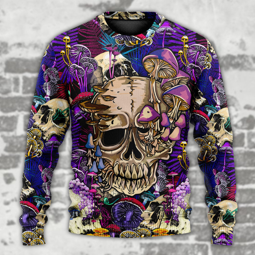 Bright Magic Mushroom Skull Sweater For Fantasy Fans Casual Outings And Weekend Adventures