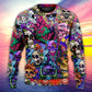 Hippie Mushroom And Skull Colorful Sweater For Art Fans Travel Parties And Distinctive Casual Style