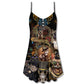Steampunk Cat Stay Calm V-Neck Sleeveless Cami Dress For Summer Events And Comfortable Everyday Style