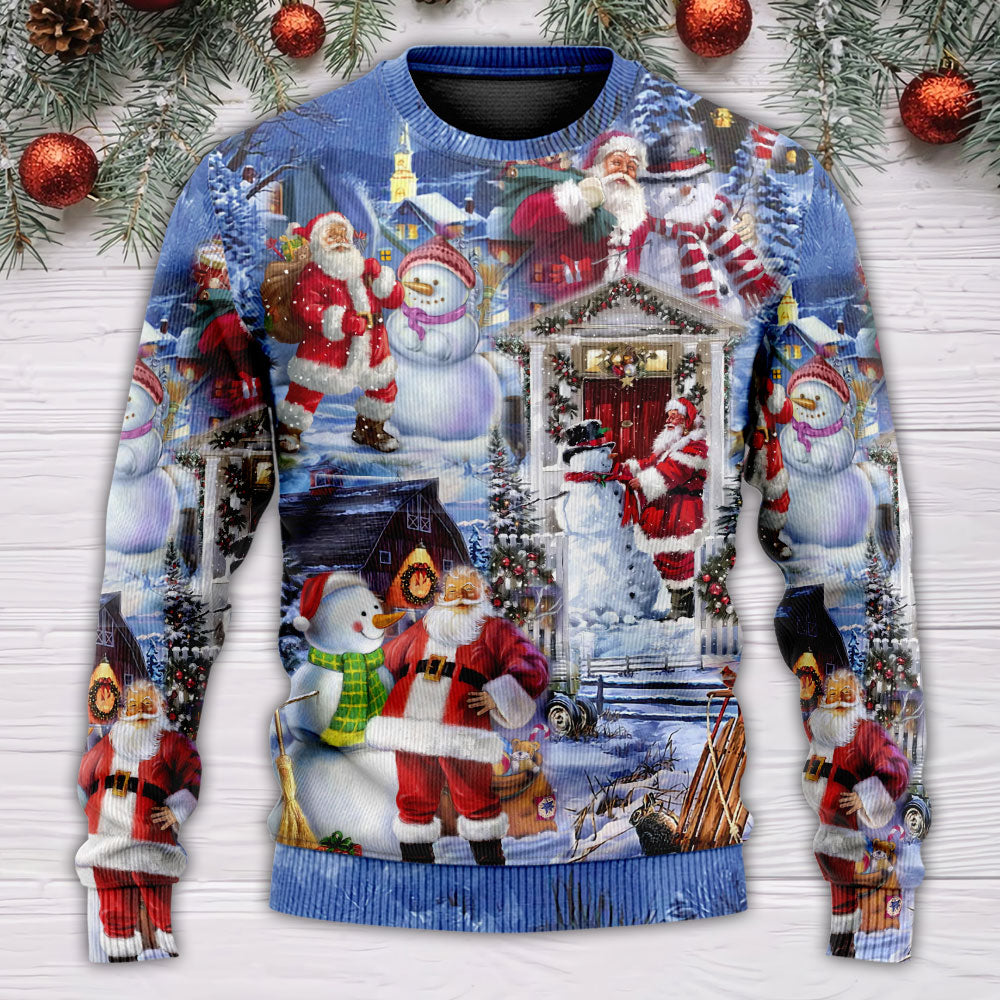 Santa And Snowman Happy Holiday Sweater For Holiday Parties Family Gatherings And Seasonal Gift Giving