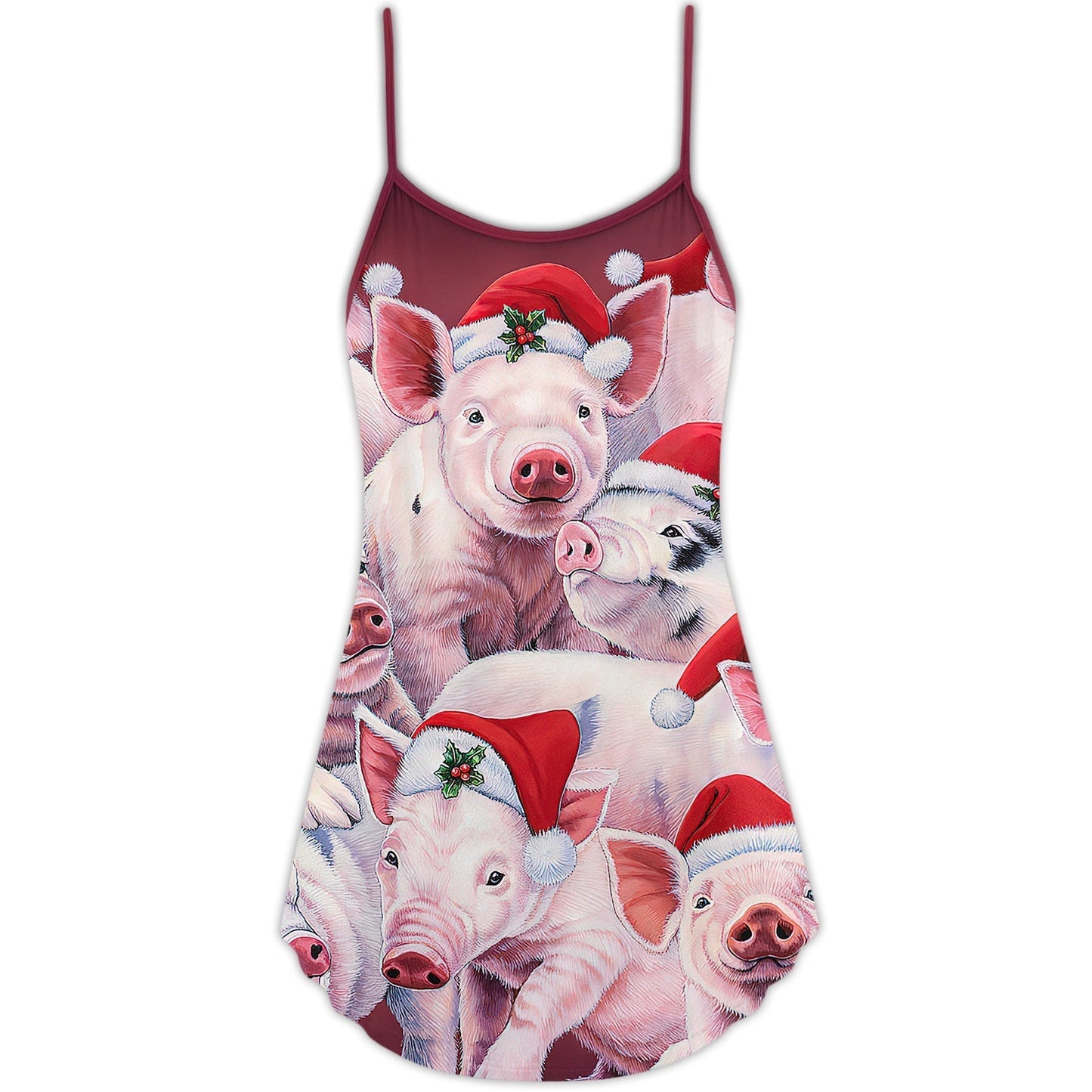Christmas Funny Piggies Holiday V-Neck Sleeveless Cami Dress For Festivals Travel And Relaxed Casual Summer Wear