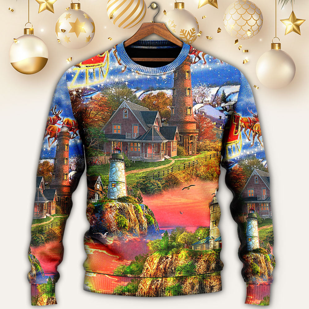 Lighthouse Christmas In Storm And Darkness Sweater For Winter Parties Seasonal Adventures And Relaxed Everyday Styling