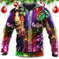 Happy Christmas Guitar Tree Glow Light Hoodie For Holiday Parties Weekend Outings And Cheerful Gift Giving