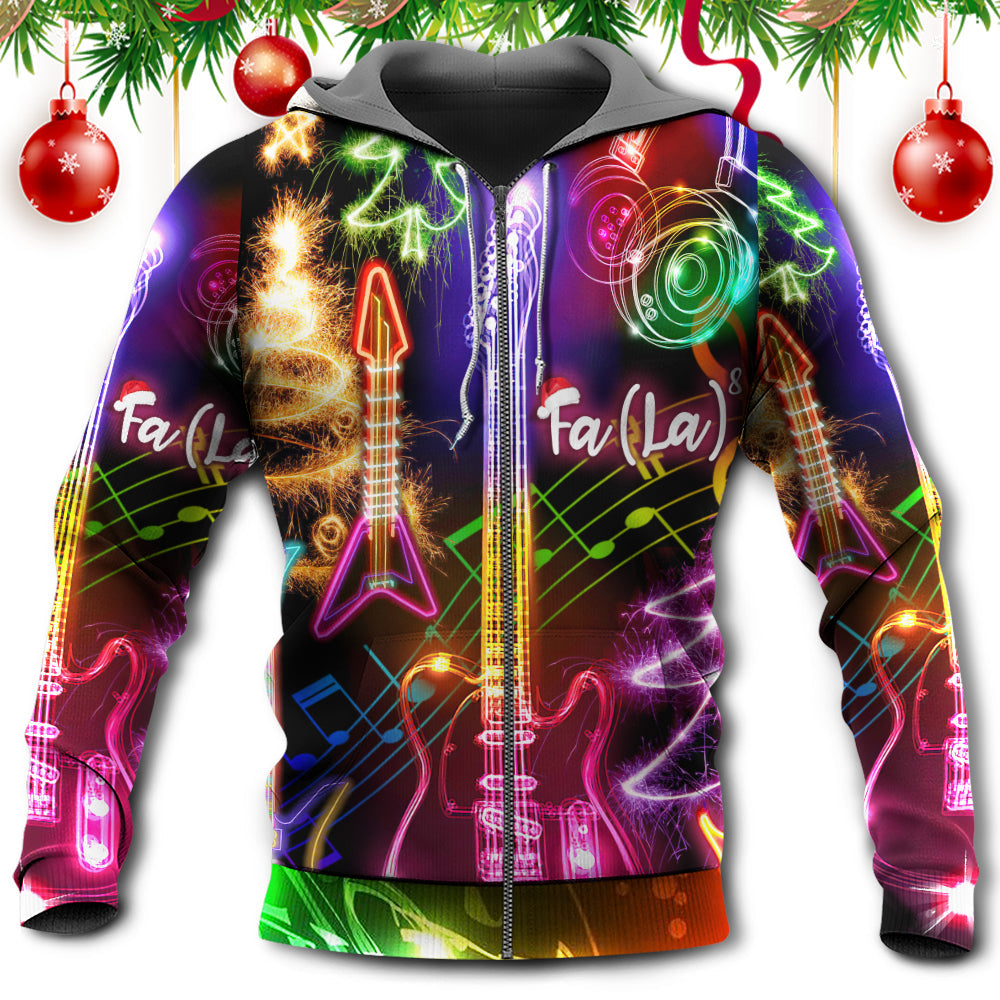Happy Christmas Guitar Tree Glow Light Hoodie For Holiday Parties Weekend Outings And Cheerful Gift Giving