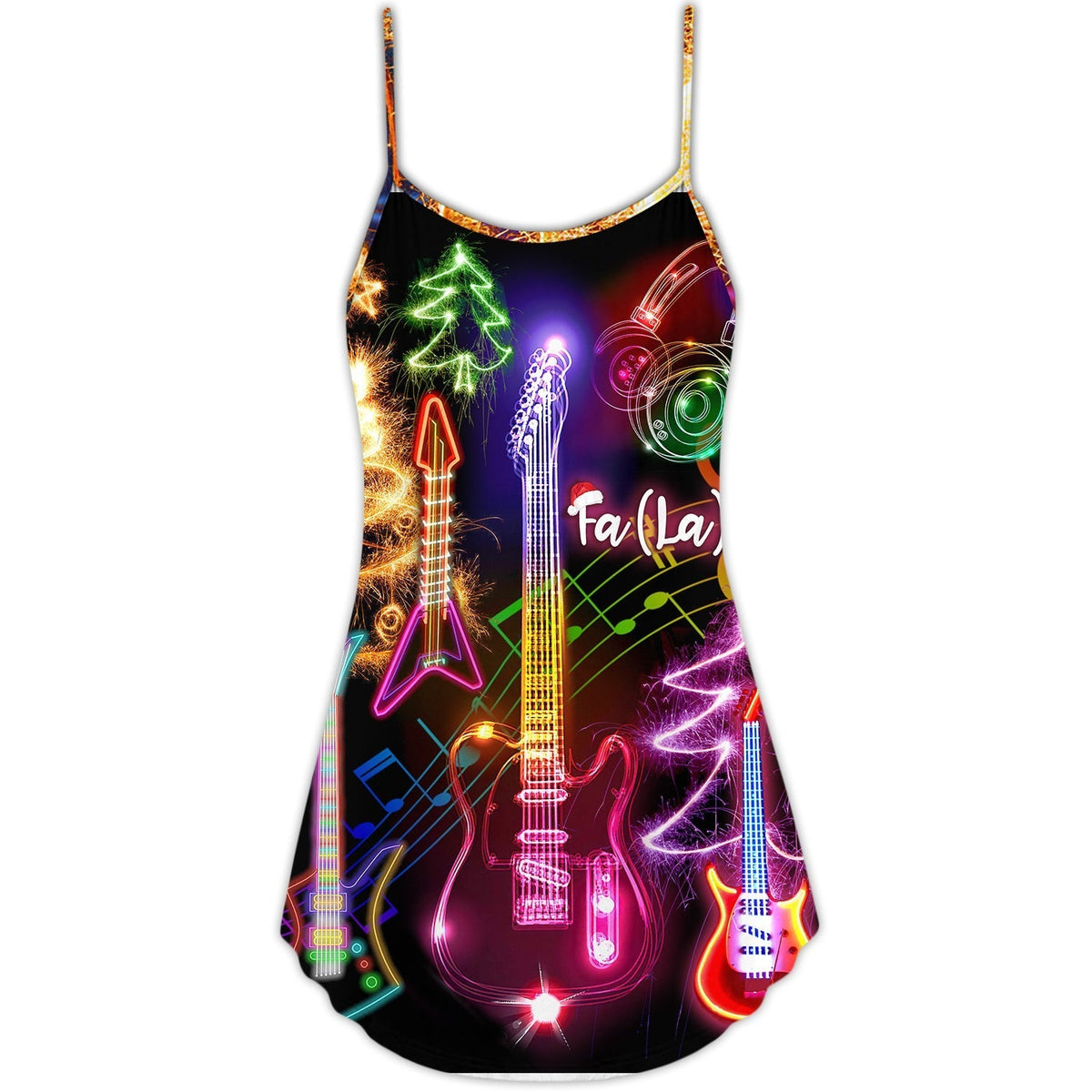 Christmas Guitar Tree Glow V-Neck Sleeveless Cami Dress For Summer Events And Comfortable Everyday Style
