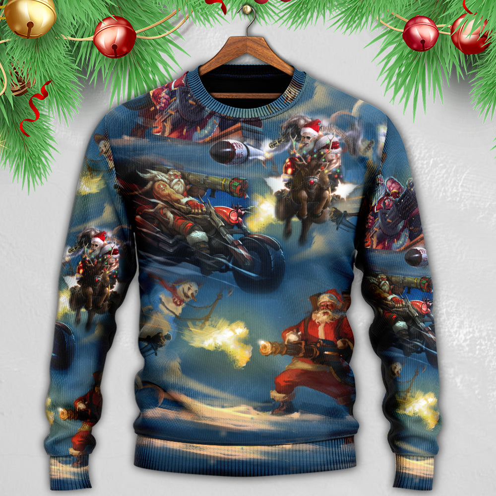 Christmas Santa Action Adventure Sweater For Winter Celebrations Family Events And Thoughtful Gifting