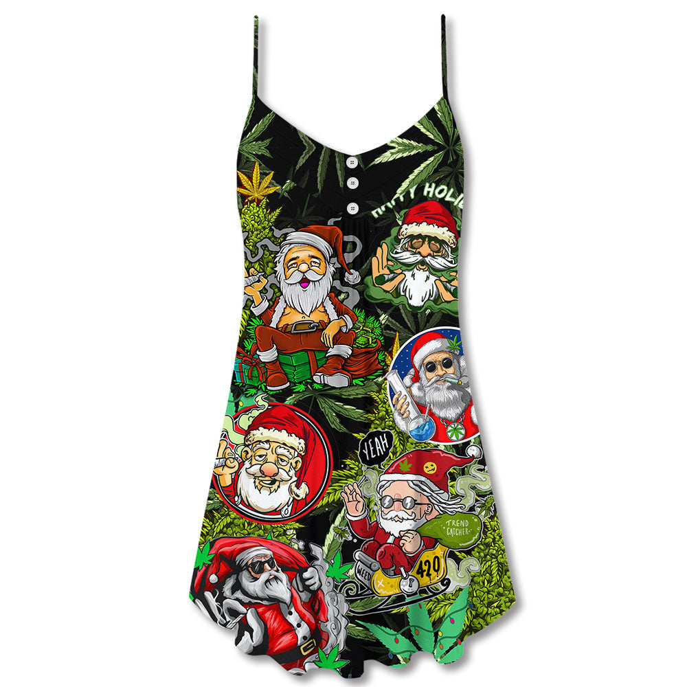 Hippie Santa Holiday Vibes V-Neck Sleeveless Cami Dress For Christmas Parties Travel And Bright Seasonal Fashion