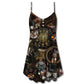 Steampunk Cat Magic Style V-Neck Sleeveless Cami Dress For Casual Outings Vacations And Summer Style