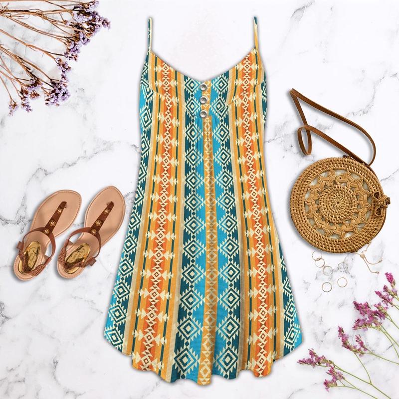Artistic Native V-Neck Sleeveless Cami Dress For Festivals And Relaxed Warm Weather Style