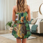 Cat And Tiger Tropical Leaves V-Neck Sleeveless Cami Dress For Vacations And Casual Warm Weather Wear