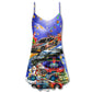 Funny Christmas Car Holiday V-Neck Sleeveless Cami Dress For Festive Events And Casual Summer Styling