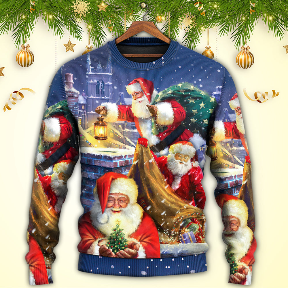 Christmas Funny Santa Up On Rooftop Sweater For Family Gatherings Winter Travel And Everyday Seasonal Comfort