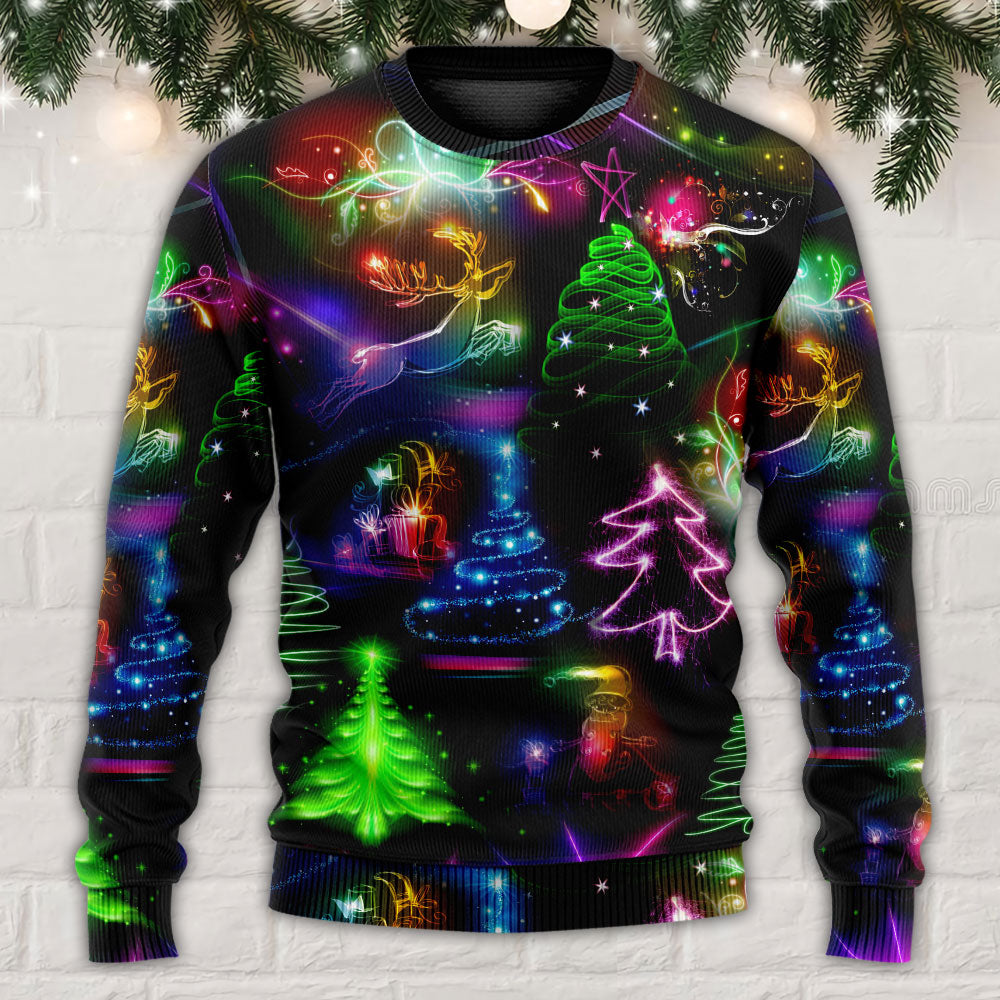 Christmas Neon Tree And Snowman Sweater For Festive Family Events Casual Wear And Holiday Gift Giving