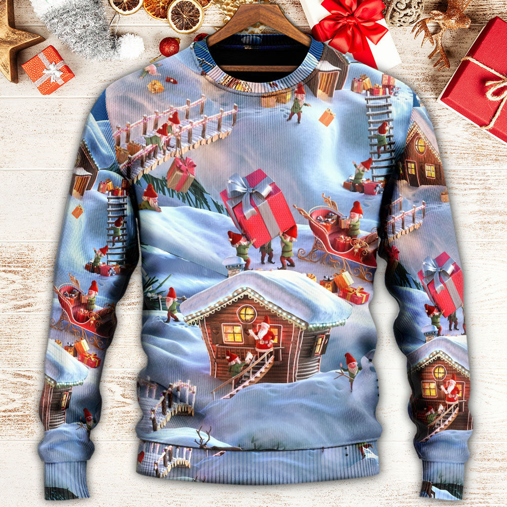 Christmas Santa And Gnome Merry Xmas Sweater For Winter Celebrations Family Events And Relaxed Seasonal Styling