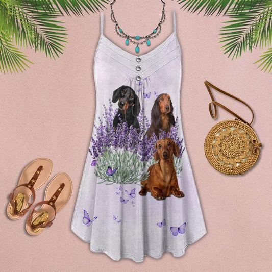 Dogs Love Purple Flower Limited – Women's Summer Sleeveless V-Neck Camisole Dress