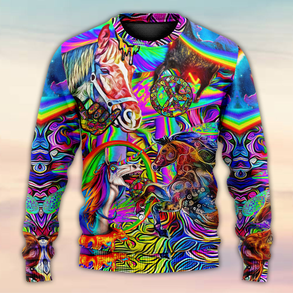 Hippie Horse Free Spirit Run Sweater For Psychedelic Art Fans Outdoor Events And Distinctive Gifts