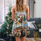 Happy Christmas Horse Theme V-Neck Sleeveless Cami Dress For Beach Trips Parties And Relaxed Warm Weather Style