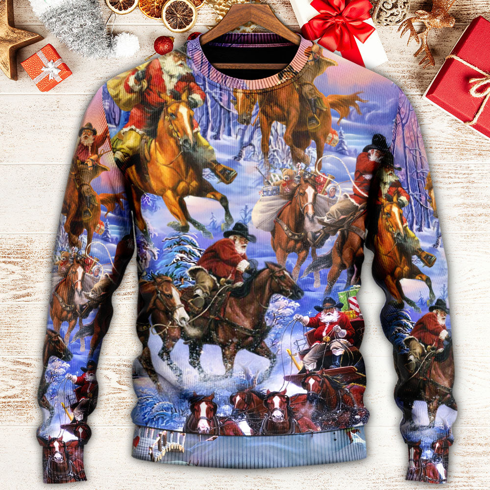 Christmas Santa And Horse Merry Xmas Sweater For Winter Celebrations Family Events And Thoughtful Gifting