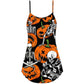 Halloween Skeleton Pumpkin Night V-Neck Sleeveless Cami Dress For Summer Events And Comfortable Everyday Style