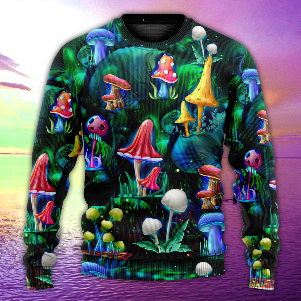 Hippie Mushroom Galaxy Neon Sweater For Festival Adventures Vacations And Relaxed Daily Styling