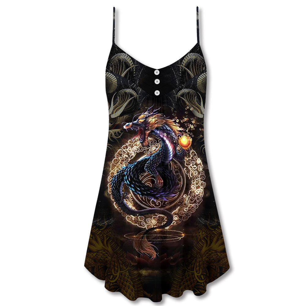 Golden Dragon Royal Style V-Neck Sleeveless Cami Dress For Mythical Art Lovers And Relaxed Warm Weather Fashion