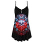 Skull Electric Dream Bold V-Neck Sleeveless Cami Dress For Festivals And Distinctive Alternative Styling