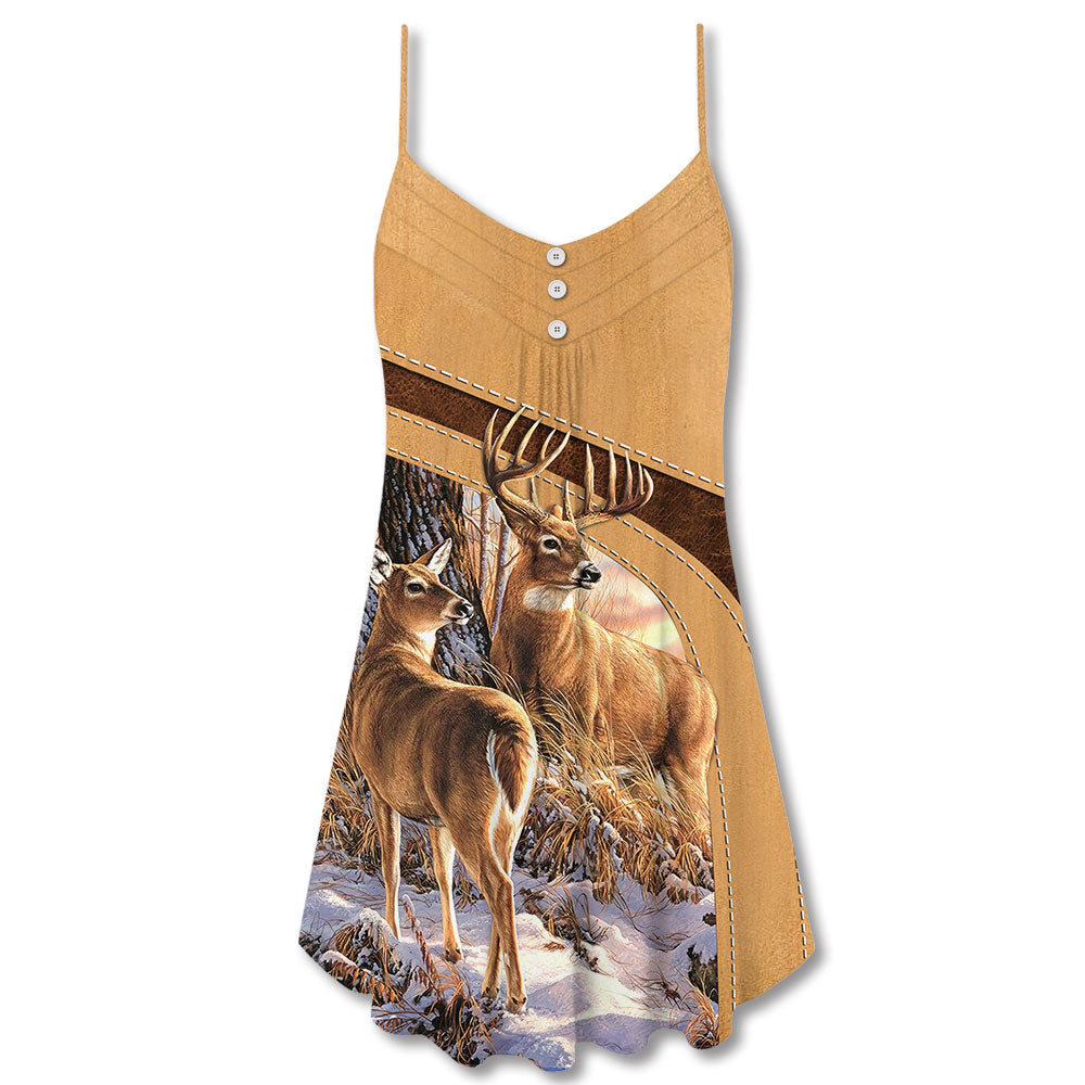 Deer Buck And Doe Nature Quote V-Neck Sleeveless Cami Dress For Casual Outings Vacations And Summer Style