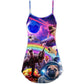 Pug Galaxy Rainbow Fun V-Neck Sleeveless Cami Dress For Festivals Vacations And Expressive Everyday Summer Style