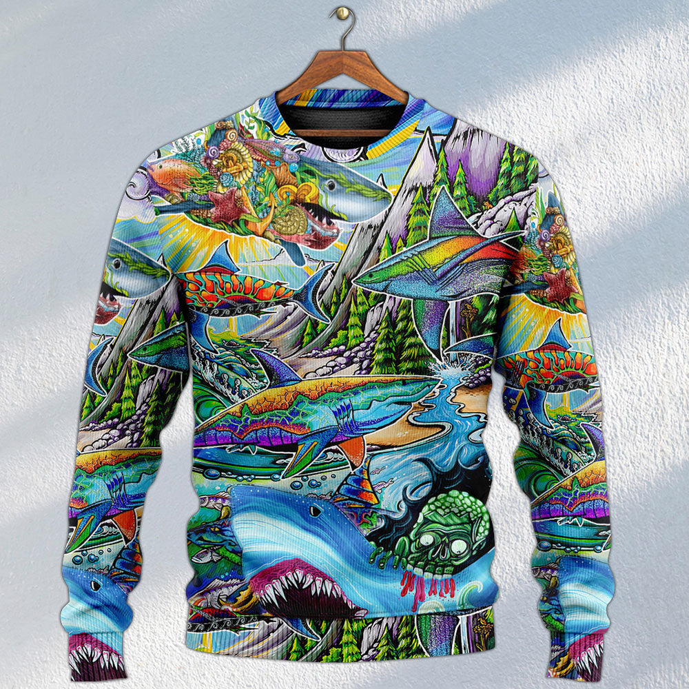 Hippie Colorful Shark Peace Sweater For Festival Adventures Vacations And Relaxed Daily Styling