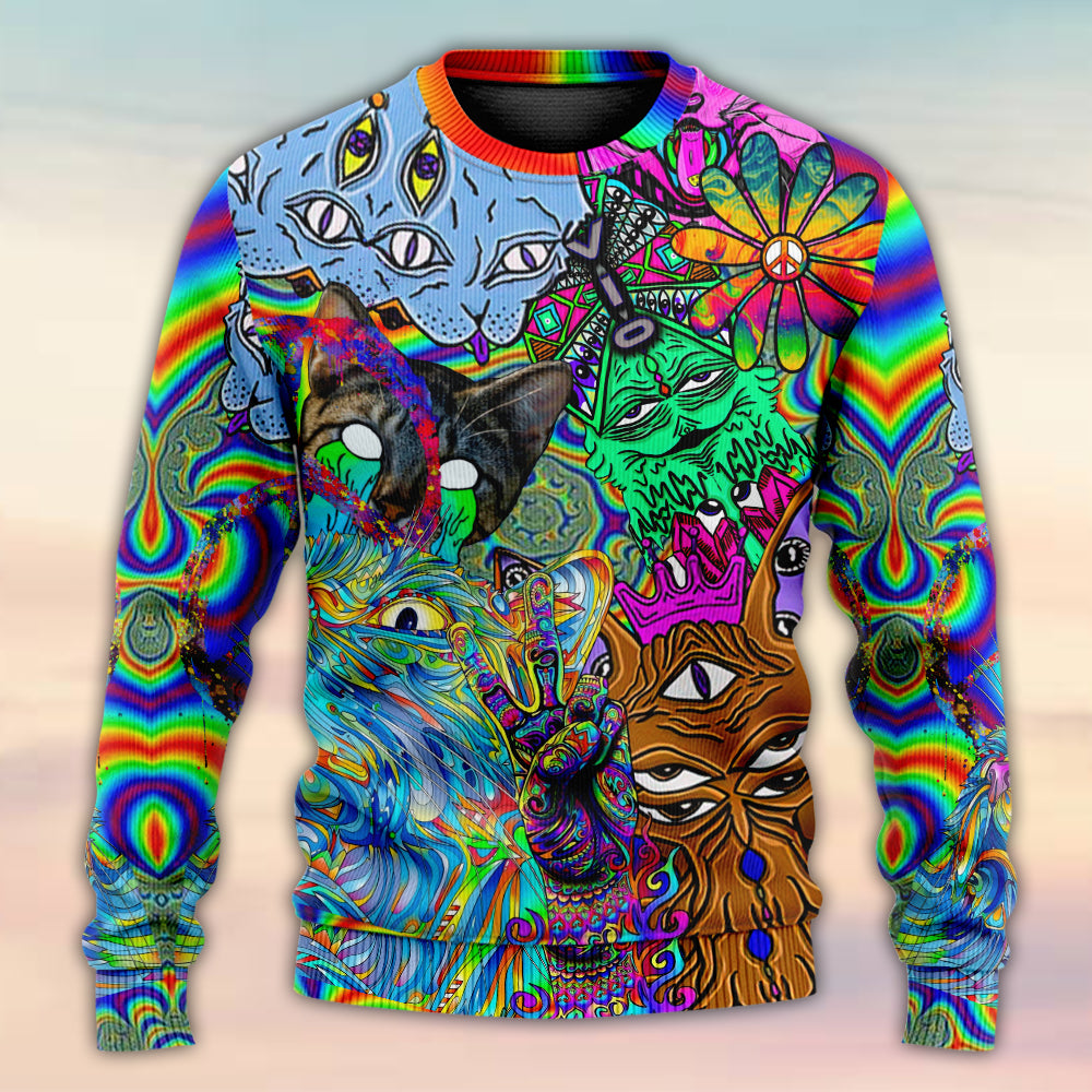 Hippie Cat Abstract Mind Sweater For Free Spirited Outfits Holidays And Everyday Comfort
