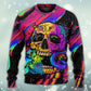 Skull And Moth Neon Night Sweater For Art Lovers Holidays Parties And Comfortable Wear